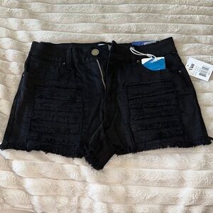 Size 7YMI hi rise, distressed black shorts